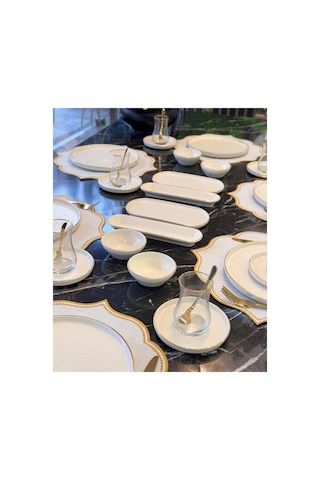 32 Parça Modern Krem Gold Kahvaltı Takımı-6458 Altın