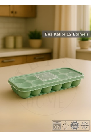 12 Bölmeli Buz Kalıbı Esnek Silikon Buz Küpü Bpa Free Yuvarlak Bas Parmak Buzluk Çapı 3,5 Cm Yeşil Yeşil