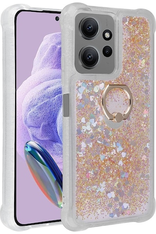 Xiaomi Uyumlu Redmi Note 12 Pro 4g Kılıf Zore Simli Sıvılı Yüzüklü Milce Kapak