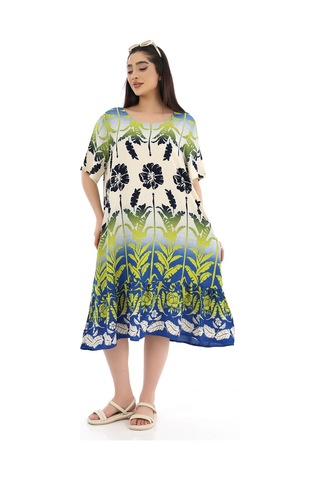 Schık Kadın Viskon Yarım Kol O Yaka Cepli Fırfırlı Elbise Sarı Sarı