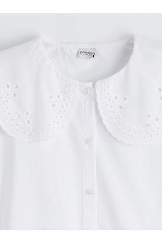 LC Waikiki Lcw Kids Beyaz Bebe Yaka Kız Çocuk Poplin Gömlek Buxe Whıte