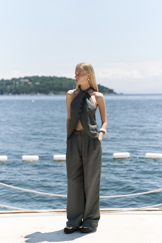 Mai Collection Mai Studios Co. Prasetsah Bağlamalı Antrasit Crop Pantolon Takım Antrasit