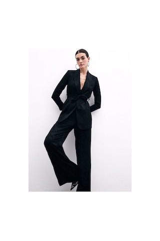Sateen Bağlamalı Jakarlı Ceket - Siyah-135778 Siyah