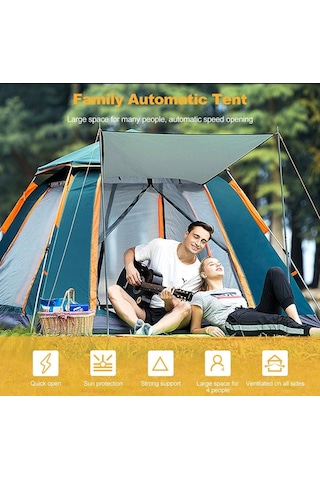 Free Camp Otomatik Kurulum Tenteli 4- 5 Kişilik Çadır Koyu Yeşil