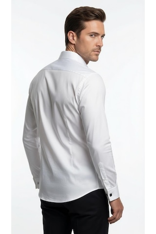 Erkek Klasik Gömlek Pamuklu Esnek Kumaş,slim Fit Uzun Kollu, Fransız Manşetli Plus Scorpion Beyaz