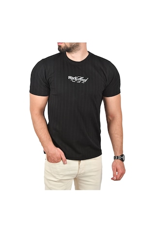 Deepsea Erkek Siyah Dar Kesim Pamuklu Tişört Slim Fit Nefes Alan Yumuşak Dokulu Tişört 2504351 Siyah