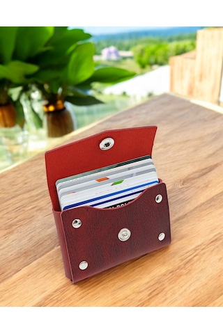 Cronder Hakiki Deri Yan Model Kutu Kartlık Kırmızı