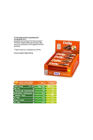 Delly Çikolata Kaplı Bademli Portakallı Meyveli Bar 12 x 35 G