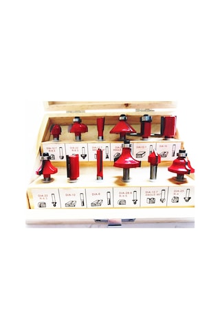 12 Parça Freze Uç Takımı Ahşap Oyma Ağaç Delme Çantalı Set 8  Mm