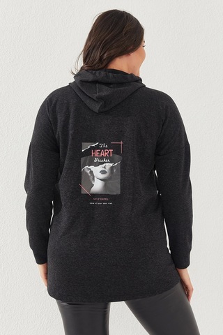 Lady Majestic Büyük Beden Kapüşonlu Sweatshirt Antrasit