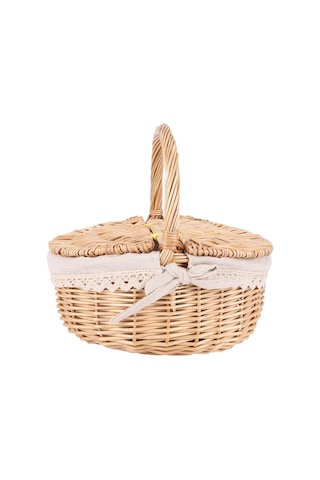 Xiaaokeji El Yapımı Saplı Hasır Sepet Hasır Kamp Piknik Sepeti Kapakları Kahverengi