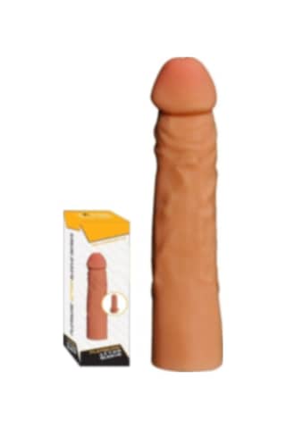 Erofoni Yeni Nesil Ucu 5 CM Dolgulu 19 CM Süper Realistik Uzatmalı Penis Kılıfı﻿﻿