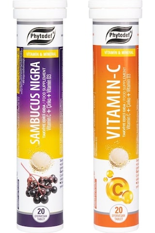 Vitamin C Portakal Aromalı Efervesan Tablet 20 Adet + Sambucus Nigra Efervesan Tablet 20 Adet