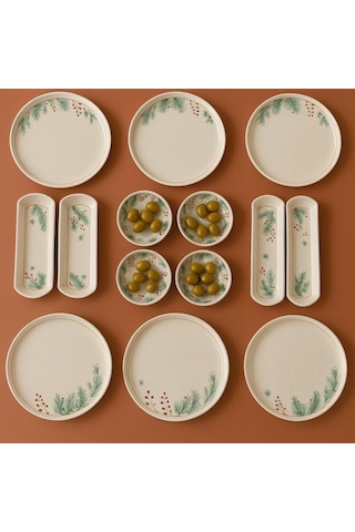 Seramık 6 Kısılık Kokina Çiçeği 14 Parca Seramık Kahvaltı Takımı Beyaz