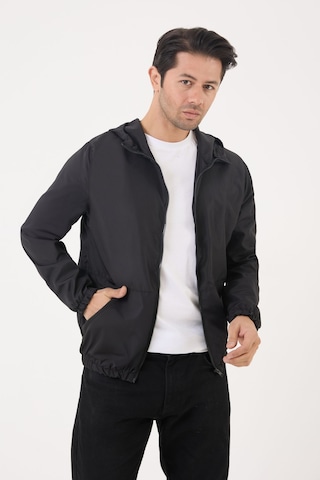 Erkek Siyah Kapüşonlu Su Ve Rüzgar Geçirmez Cepli İçi Astarlı Oversize Yağmurluk Siyah