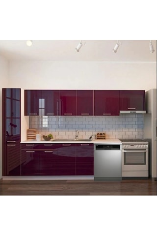 Tiiran Hazır Mutfak Dolabı Kiler Dahil -320cm-beyaz Laminat Tezgah Dahil-bulaşık Makinesi Yeri Mevcut Mürdüm