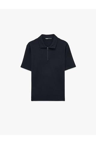 Koton Regular Fit Kısa Kollu Waffle Dokulu Yarım Fermuarlı Polo Yaka Tişört Lacivert 6sam10289mk