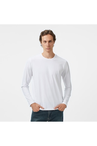 Nautica Erkek Beyaz Classic Fit Uzun Kollu T-shirt Düz V57007t Beyaz