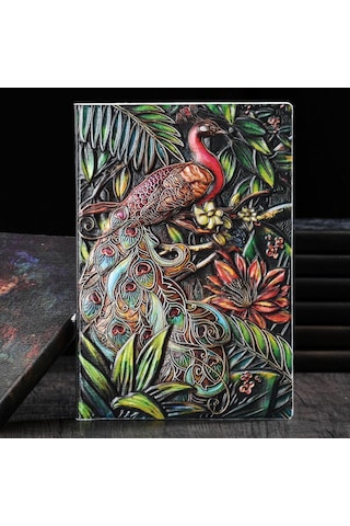 Hediyelik Deri Defter 3d Tavus Kuşu Kabartmalı