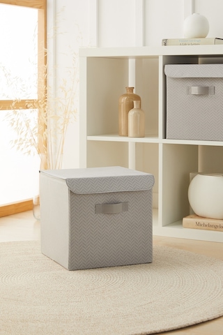 Ocean Home Textile 2'li Gri Balıksırtı Kapaklı Kutu Set 30 x 30 x 30 cm
