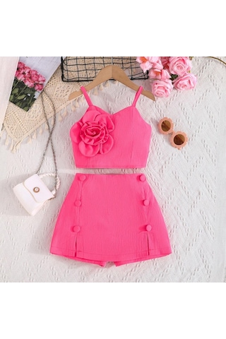 2-8y Çocuk Giyim Yeni Etek Takım Elbise Moda Sevimli Bebek Kız Halter Büyük Çiçekler + Yarım Vücut Etek 2 Adet Kırmızı