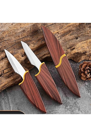 Valkyrie Mini Şef Yemek Bıçağı Ahşap Kılıflı Paslanmaz Çelik Meyve Sebze Soyma Doğrama Bıçağı Kahverengi