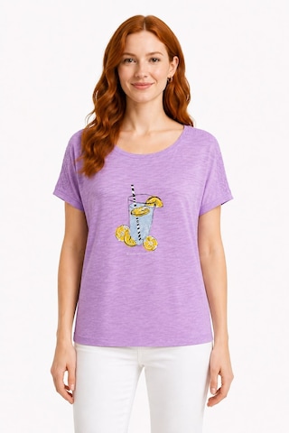 Neden Tekstil Kadın Lila Baskılı Kısa Kol T-shirt - Mor