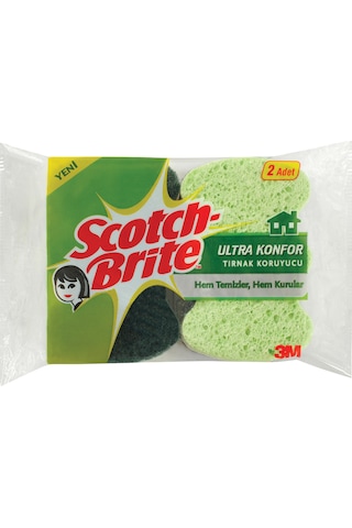 Scotch Brite Ultra Konfor Tırnak Koruyuculu Bulaşık Süngeri 2 Adet Yeşil