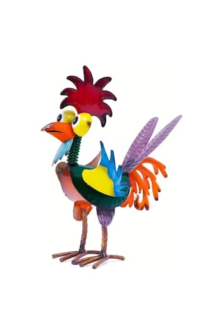 Tenfowee Yeşil Metal Demir Çelik Canlı Horoz Figürü, Bahçe Çimenliği Ve Ev Dekorasyonu Sanat Eseri, 21x17x8 Cm