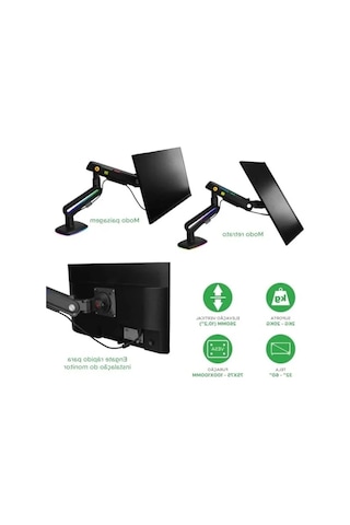 Rgb Aydınlatmalı Profesyonel Oyuncu Monitör Standı, 32"-60" Uyumlu