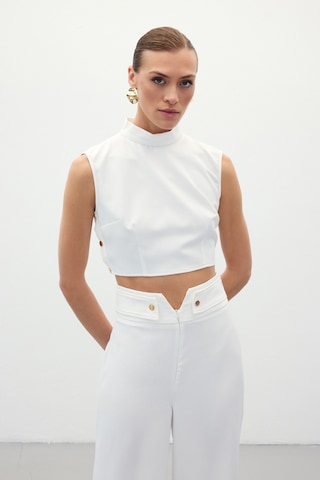 Sateen Çıt Çıt Detaylı Crop Bluz - Ekru-134919 Ekru