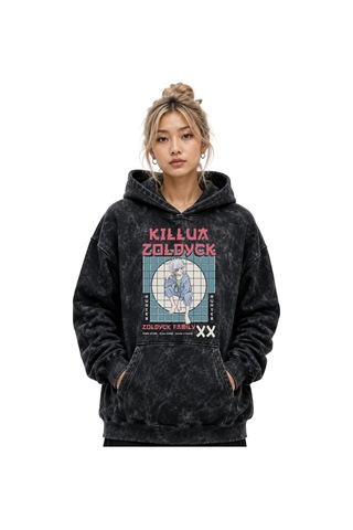 Sevbano Killua Zoldyck Hunter X Hunter Anime Baskılı Unisex Oversize Yıka Siyah