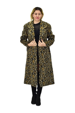 Kadın Leopar Desenli Uzun Kaşe Kaban Bgl-st04064 Haki