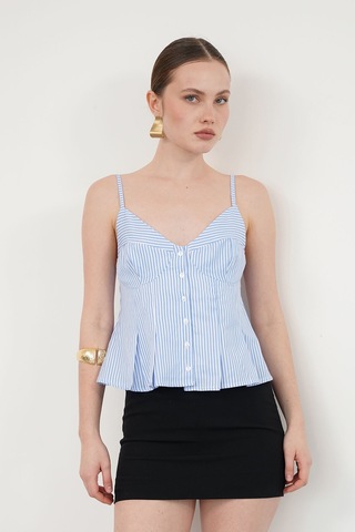 Verymoda Çizgili Askılı Bluz D2791 Mavi