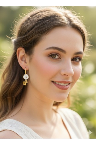 925 Ayar Papatya Silver Arı Küpe.rose.gold.rodaj Gümüş