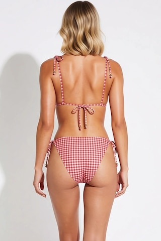 Benerly Kadın Bikini Takımı Üçgen Kaplı Kolsuz Ekose Desenli Düşük Bel Bo Kırmızı