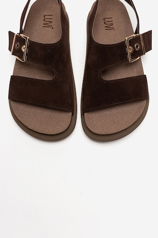 Luvishoes Jalven Kahverengi Süet Hakiki Deri Kadın Sandalet