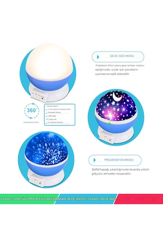 Masa Lambası Işık Küre Projektörlü Yansıtmalı Renkli Yıldızlı