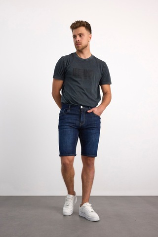 Vigoss 90336-73605 Erkek Comfort Mıd Waıst Denim Şort 90336-73605 Koyu Mavi - Siyah