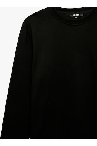 Koton Uzun Kollu Viskon Karışımlı Scuba Kumaş Bisiklet Yaka Basic Sweatshirt Siyah 7wam70299mk