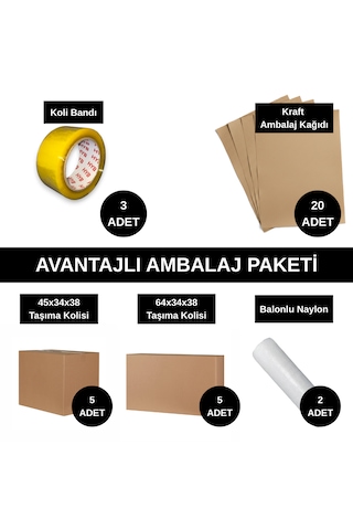 Avantajlı Ambalaj Paketi - Taşınma Seti - Balonlu Naylon - Bant - Koli - Kraft Kağıt 5'li