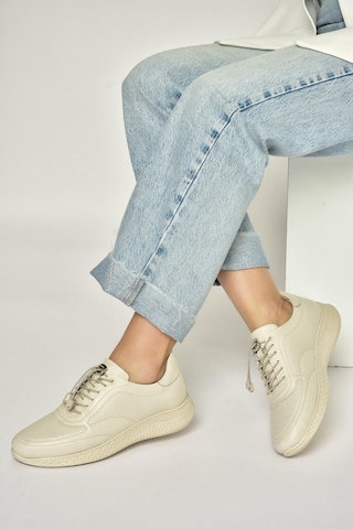 Fox Shoes Y999255803 Bej Hakiki Deri Kadın Spor Ayakkabı Sneakers Bej