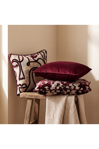 "amore" Desenli Kırlent Kılıfı Seti - Bordo Bordo - Gold