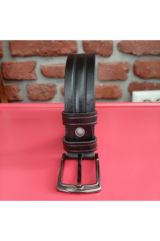 Erkek Kemer Desenli Siyah Hakiki Deri Vejetal Dana Derisi 3.5 CM Siyah