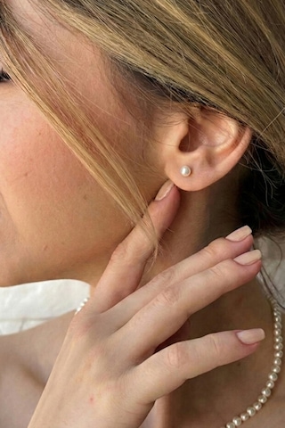 6,5 Mm Doğal İnci Kadın Küpe Beyaz Gümüş
