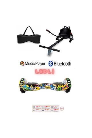Elektrikli Kaykay Scooter Akıllı Denge Hoverboard + Hoverkart + Çanta Full Ledli Extrem Paket D01
