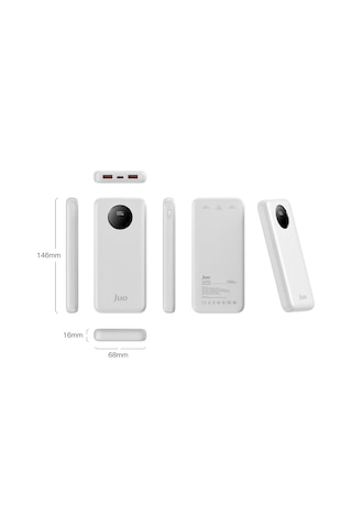 Juo MT03277 10000 mAh 22.5 W Dijital Led Ekranlı Taşınabilir Hızlı Şarj Powerbank Beyaz