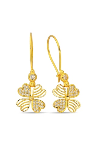 14 Ayar Altın Sallantılı Yonca Küpe