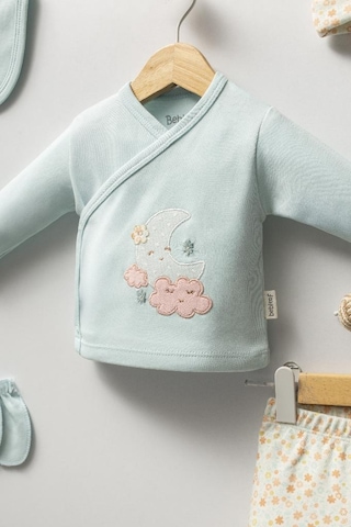 Bebitof %100 Pamuk Sevimli Ay Ve Bulutlar Desenli Bebek 5 Parça Yenidoğan Hastane Çıkışı Zıbın Seti Bbtf.ysl.20223 Yeşil