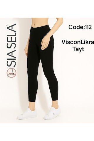 Belpa Sıla Sella Viskon Likralı Siyah Kadın Tayt Siyah